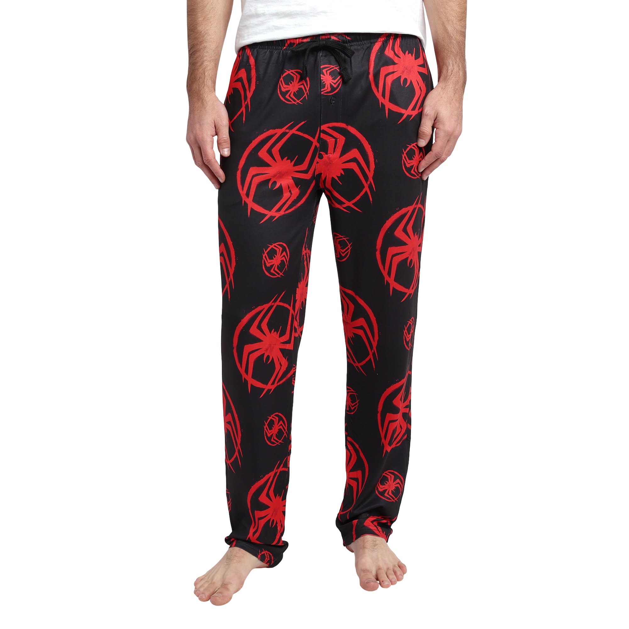Bioworld Miles Morales Spider-Man: Across the Spider-Verse Logo AOP Men's Black Sleep Pajama Pants