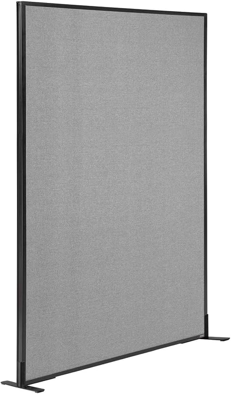 Global Industrial Freestanding Office Partition Panel, 48.25"W x 72"H, Gray | 1-3/4" Thick Fabric Upholstered Panel, Black Steel Frame & Legs, Privacy Panel