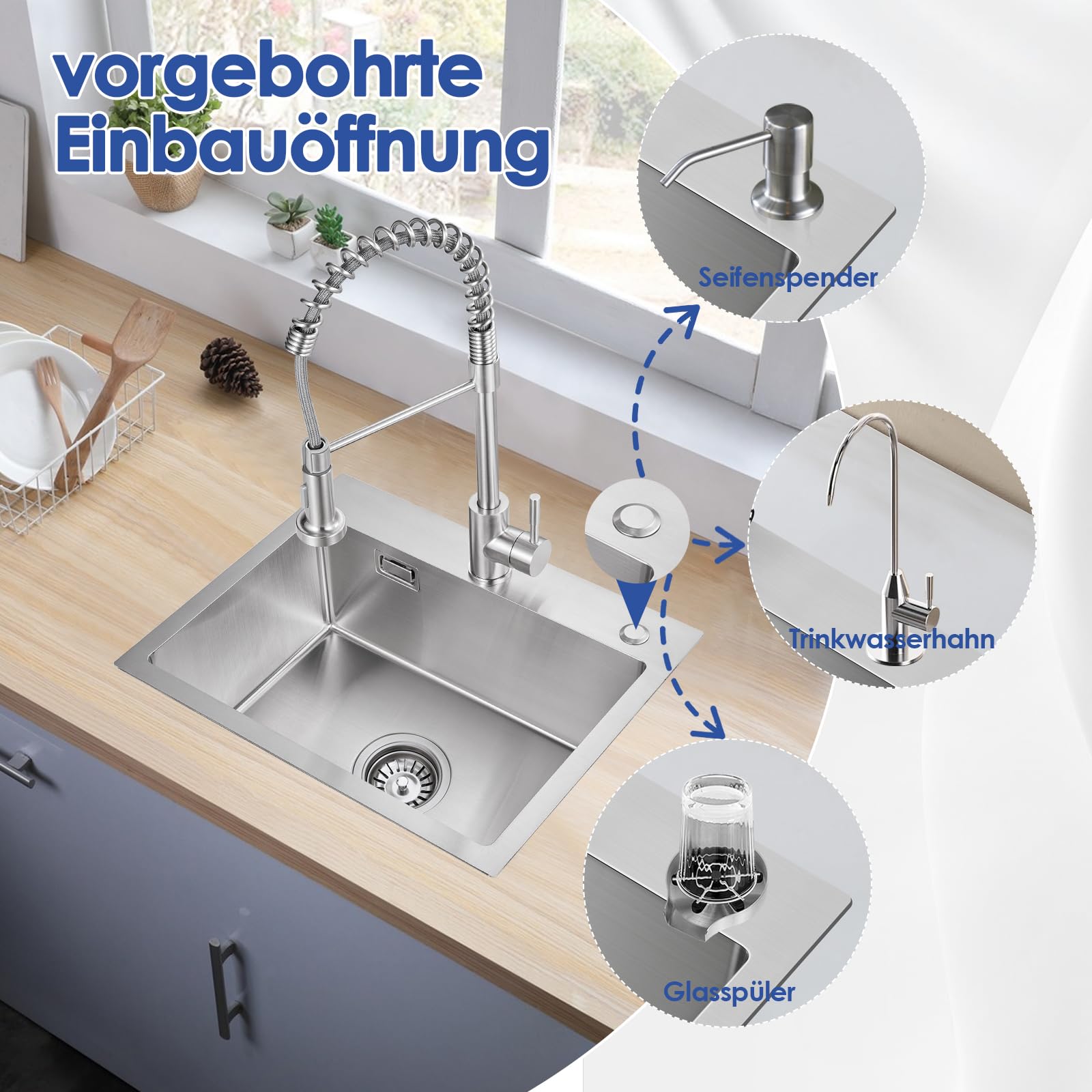 OUGOO Küchenspüle Aus Edelstahl – 50,8x40,6 Cm, Topmount, Schalldämmend, Gebürstet
