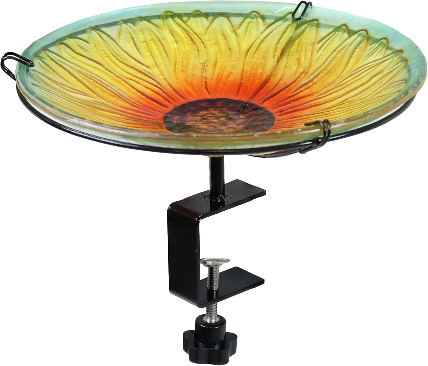 Blooming Sunflower Glass Bird Bath with Iron Stake and Clamp