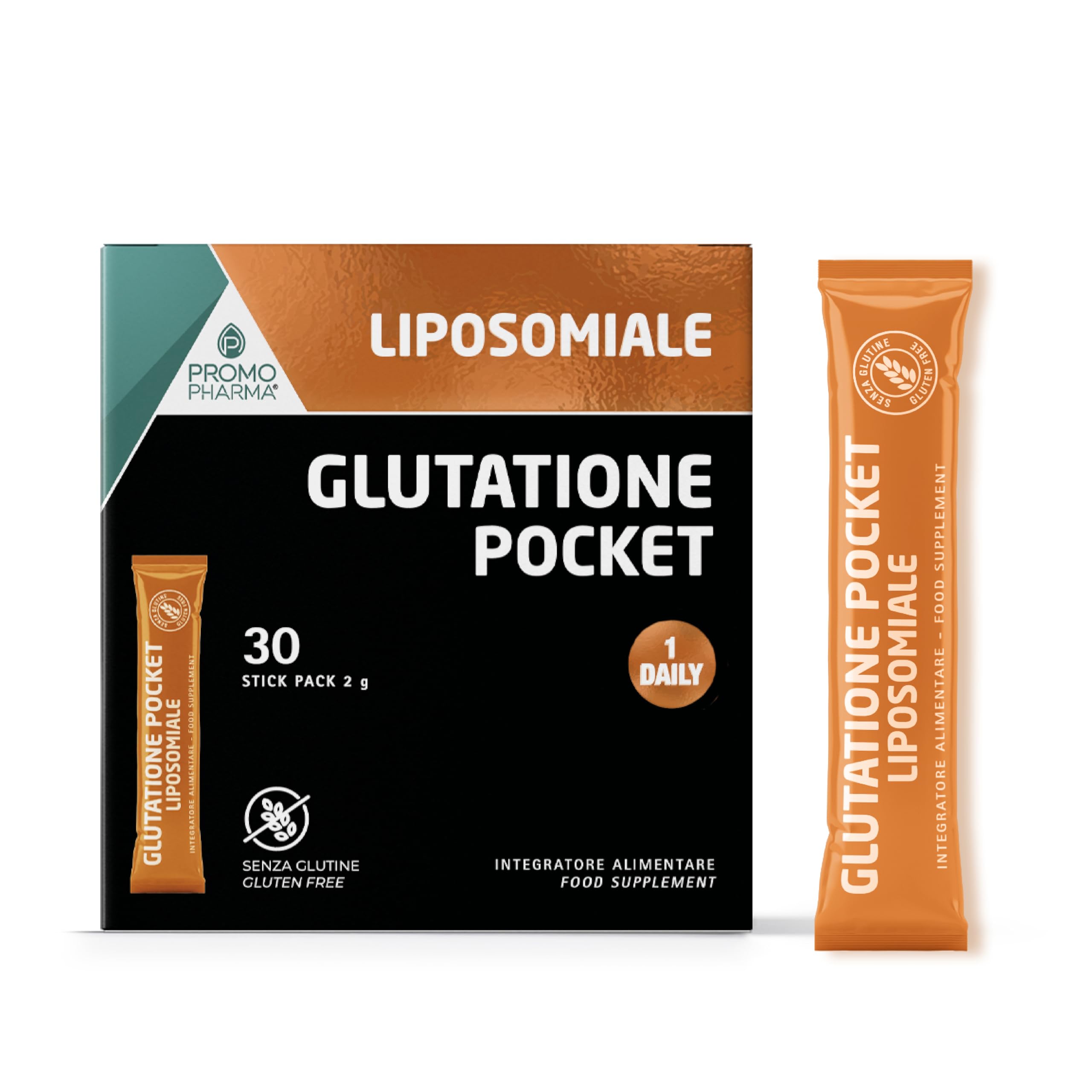Glutatione Pocket - Integratore Antiossidante Liposomiale – Azione Detox e Anti-Aging – Utile per Sportivi e per il Benessere Cellulare - Formula potenziata con Cardo Mariano e SAMe – 30 stick da 2 g