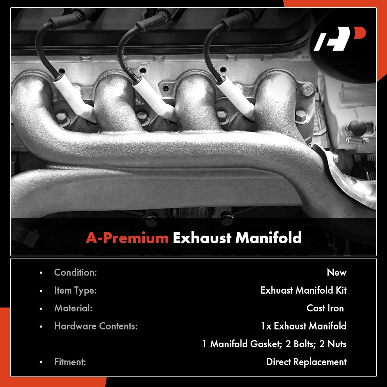 A-Premium [OHV 8Cyl 5.2 5.9L] Left Engine Exhaust Manifold W/Gasket & Nuts & Bolts Compatible with Dodge Ram 1500 2500 3500, Ram 1500 2500 3500 Van, Durango, Dakota, B150 B250 B350, B1500 B2500