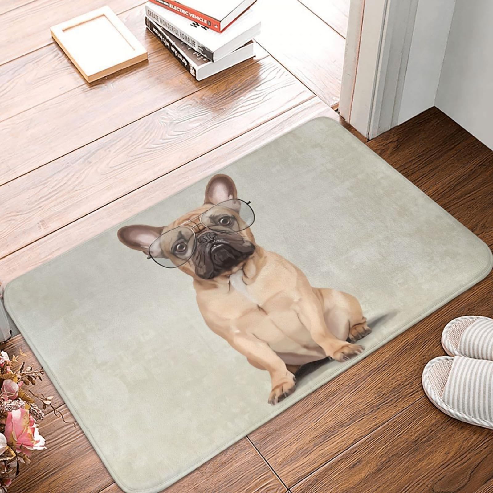 Tapis de bain bouledogue français doux pour décoration de chambre et entrée