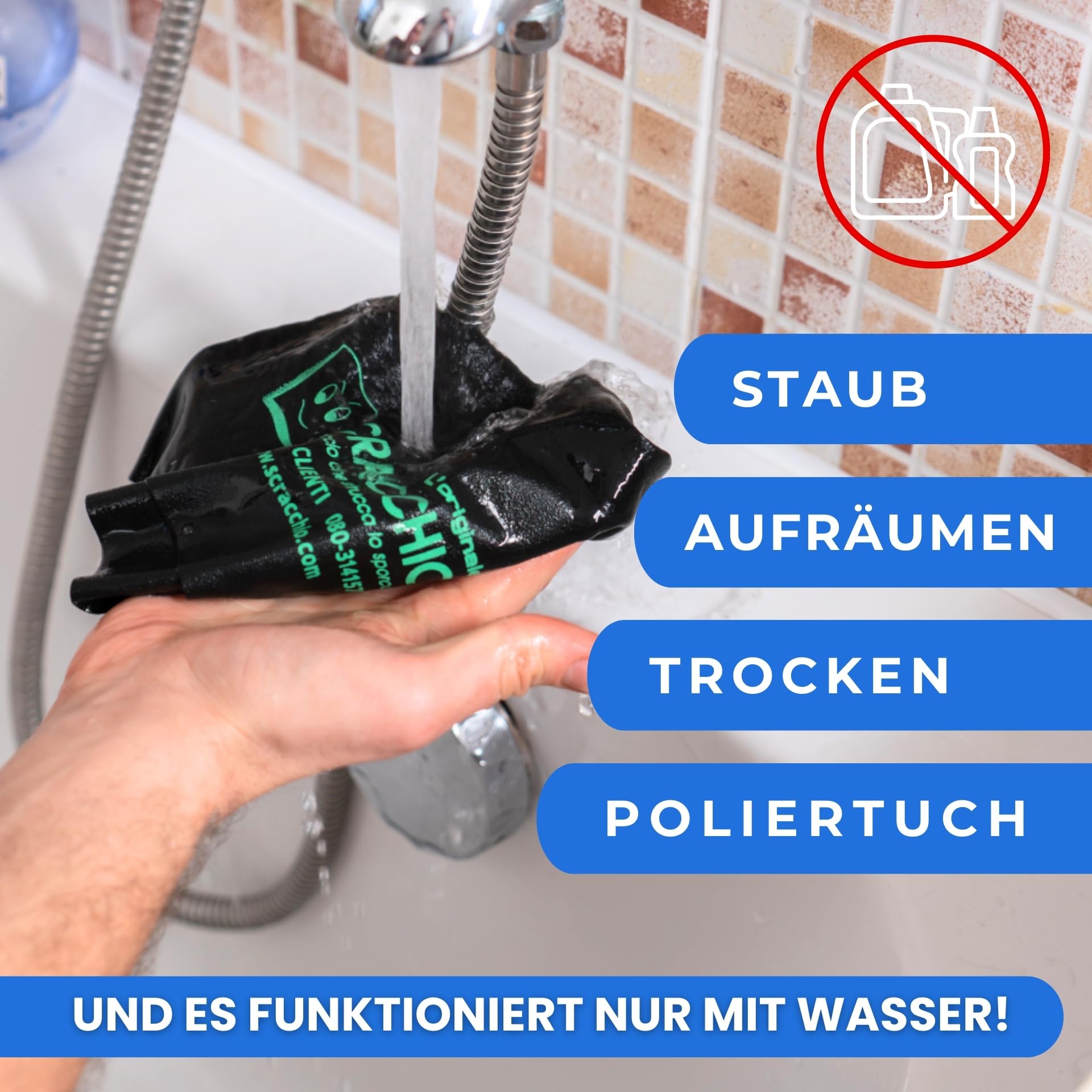 Scracchio Original, Mikrofaser Tuch +5 Jahre Haltbarkeit, Mikrofasertücher für Auto Reinigung, Haushalt, Glasreiniger, Fensterputztücher, Nur mit Wasser Reinigen, ohne chemische Reinigungsmittel(3Stk)