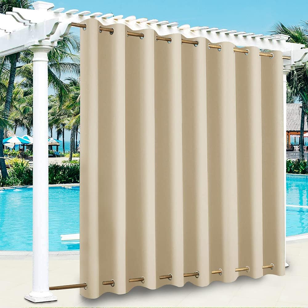 LiveGo Outdoor Curtains for Garden Patio Gazebo Pergola,Waterproof,Windproof,Blackout Thermal Insulated Double Grommet(Top and Bottom) Outdoor Curtains for Garden Patio Door(1 Panel,100"*84",Beige)