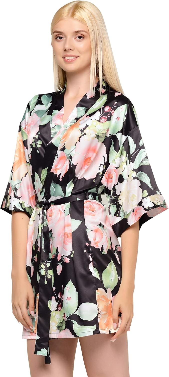 Turquaz Women's Silky Satin Kimono Robes for Bridesmaids, Bride, Short Loungewear, Lingerie Dressing Gown Silk Like VS Robe