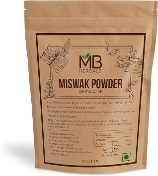 MB Herbals Miswak Powder 8 oz 0.5 lb | 100% Pure Siwak Sewak | Salvadora persica | Natural Tooth Powder | Miswaq Toothpowder