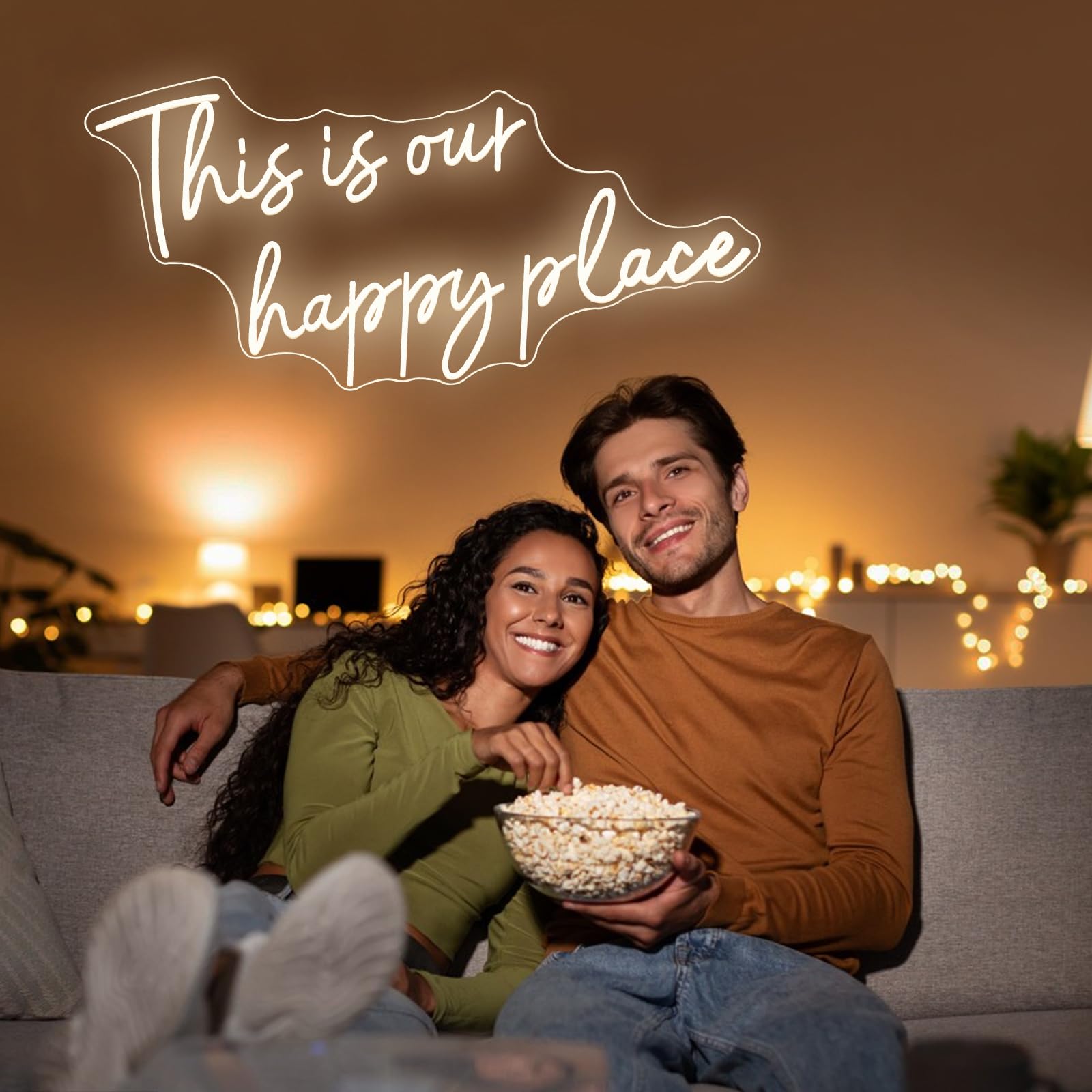 This is Our Happy Place Neonschilder Warmweißes LED-Neonschild ästhetische Raumdekoration für Teen-Mädchen Glücklicher Ort Licht für Schlafzimmer Salon Hochzeit Verlobungsparty