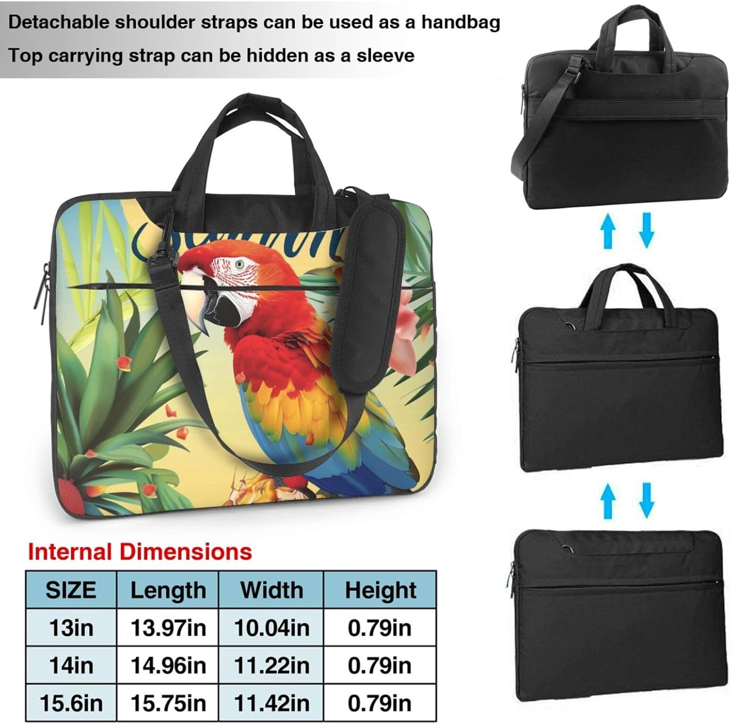 Summer Parrot Pineapple Bird Printed Laptop Tote Bag Travel Business Computer Bag Work Bag for Men Women