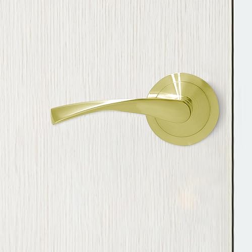Miniatura 4 de Micel - 07081 - Handle Set with Wide Rosette (65 mm) and Aluminium Handle, Brass Finish, Glossy Gold Colour, 135 x 65 x 65 mm