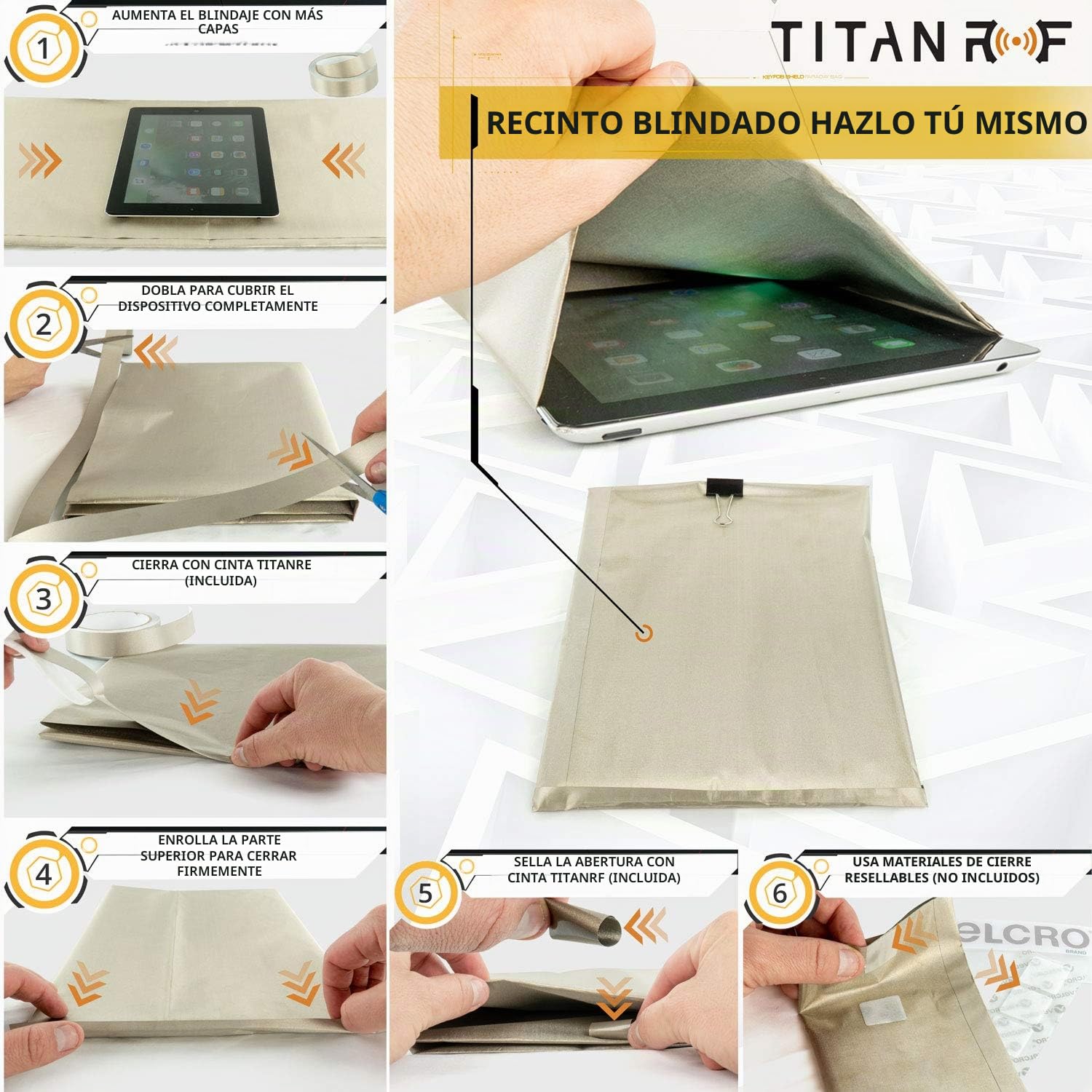 TitanRF Faraday Fabric 44" x 36" (.91m x 1.1m) + Extra 36" TitanRF Tape! Military Grade Certified Material Blocks RF Signals (WiFi, Cell, Bluetooth, RFID, EMF Radiation Shielding)