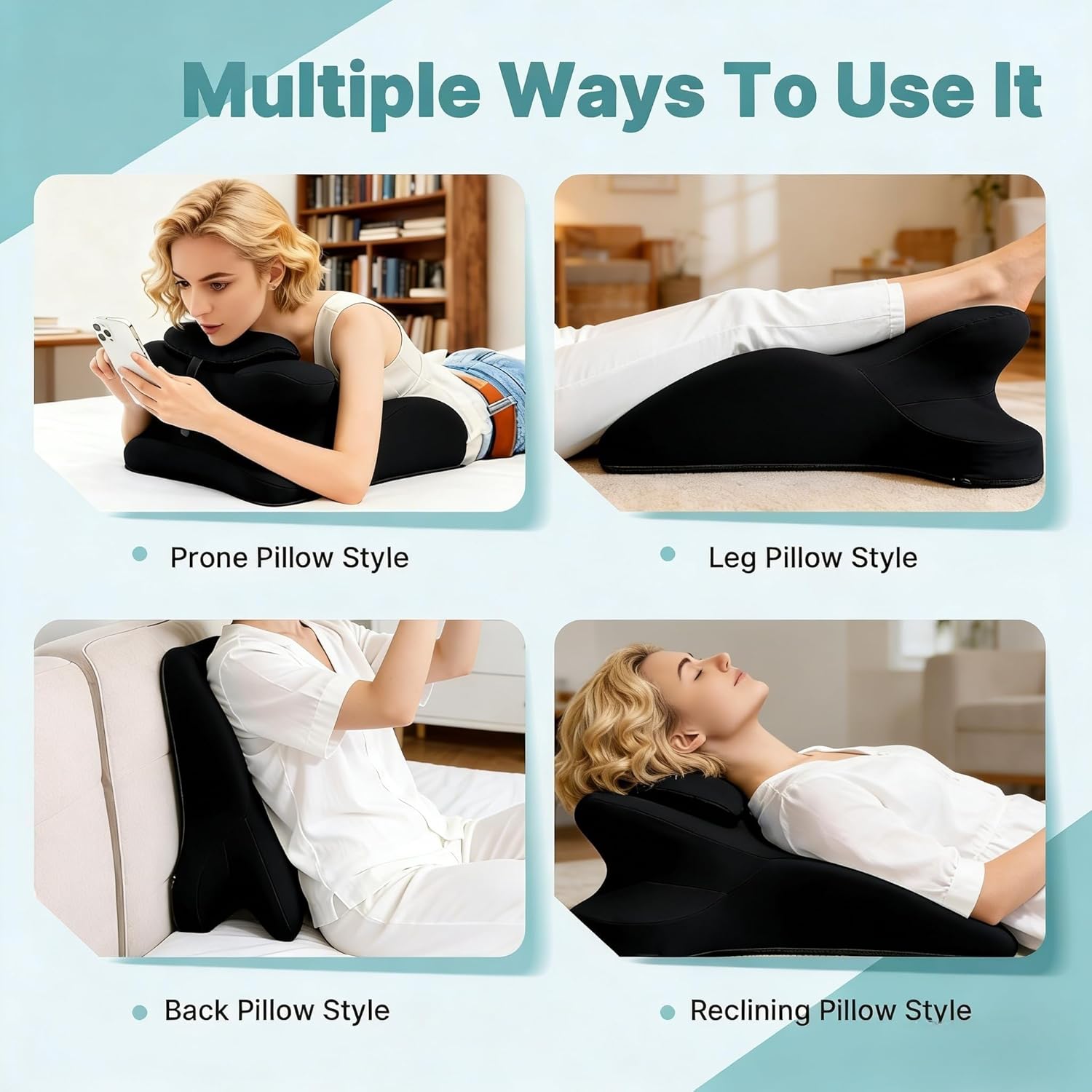 Multi-Position Body Support Pillow 27° Ergonomic Couples Pillow, Arm Pressure Relief, Back & Shoulder Support (Black)