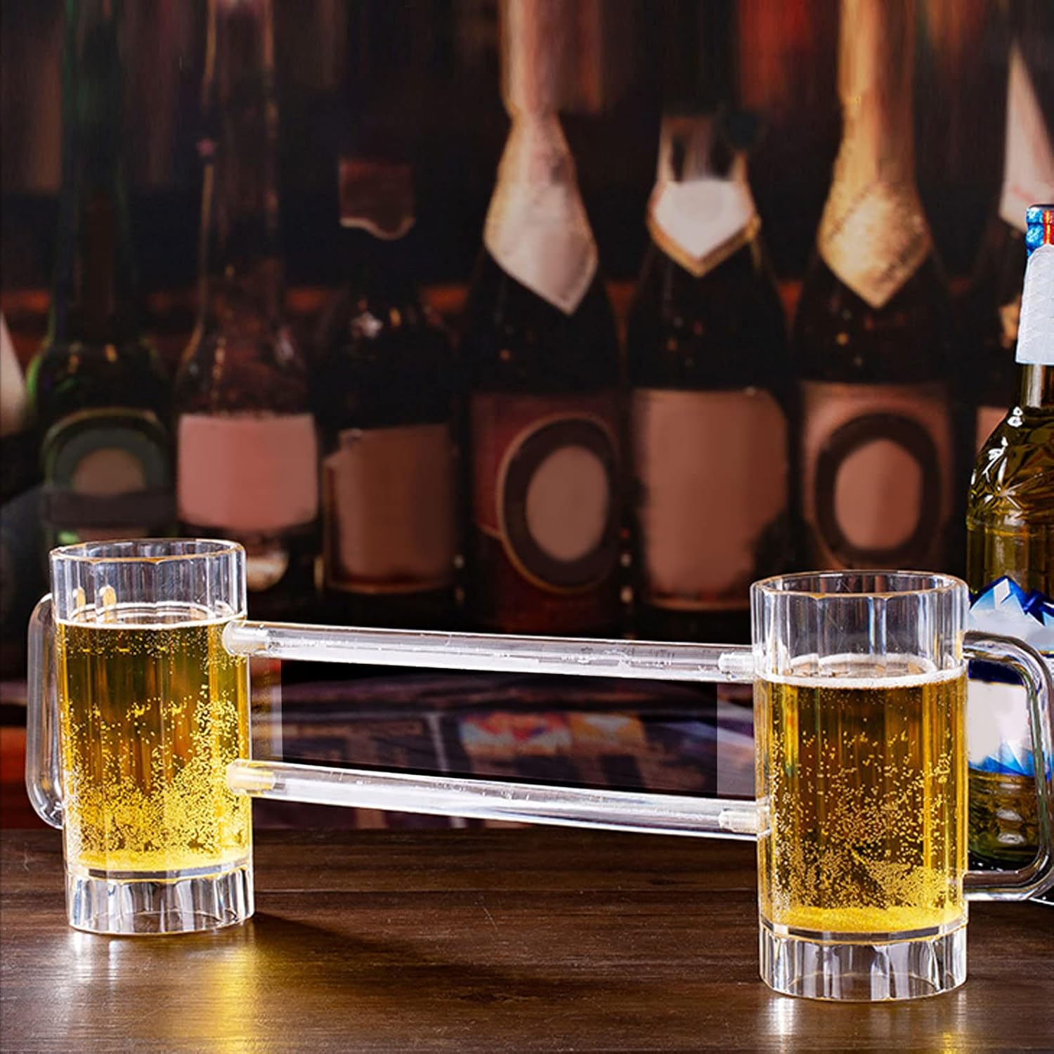 beer mugs, Beer Mug Set of 2, Beer Mug Acrylic Double Conjoined Beer Glass with Handle for Bar KTV Game Competition 430ml / 14.5oz