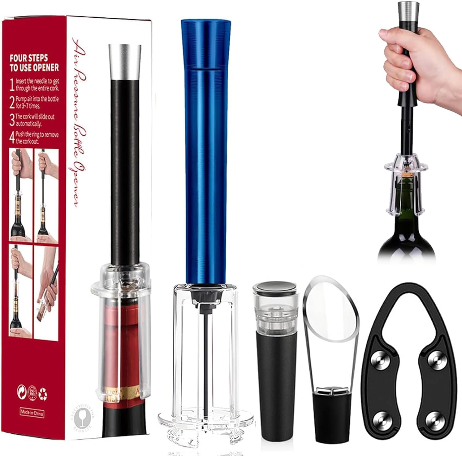 Bottle Opener Tool Red Popper Wine Pump Pressure Remover Corkscrew Air Cork Out