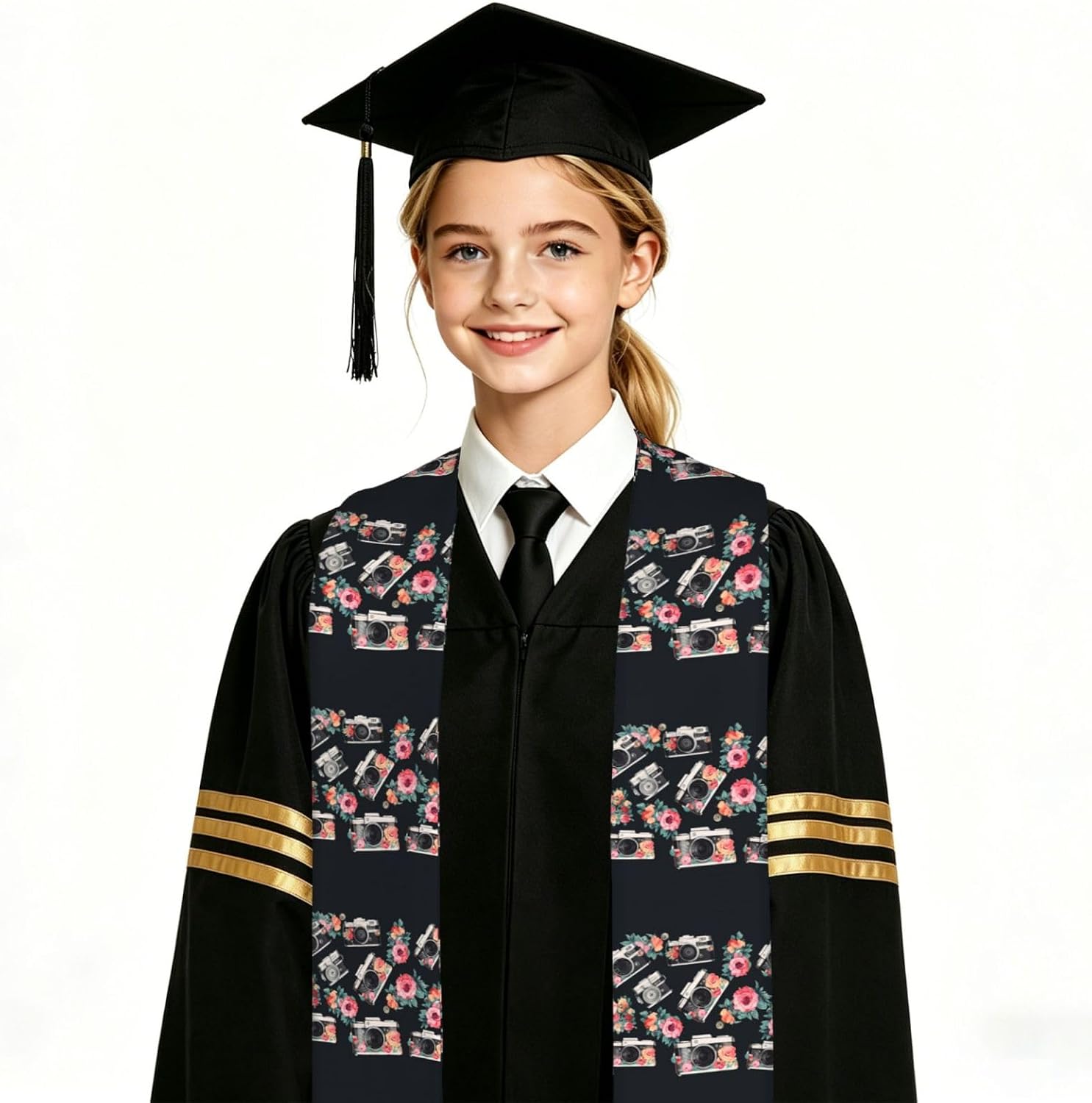 Flower camera Graduation Stole 2026, Personalized Graduation Sash with Picture, Custom Grad Stole 51.2" image 5