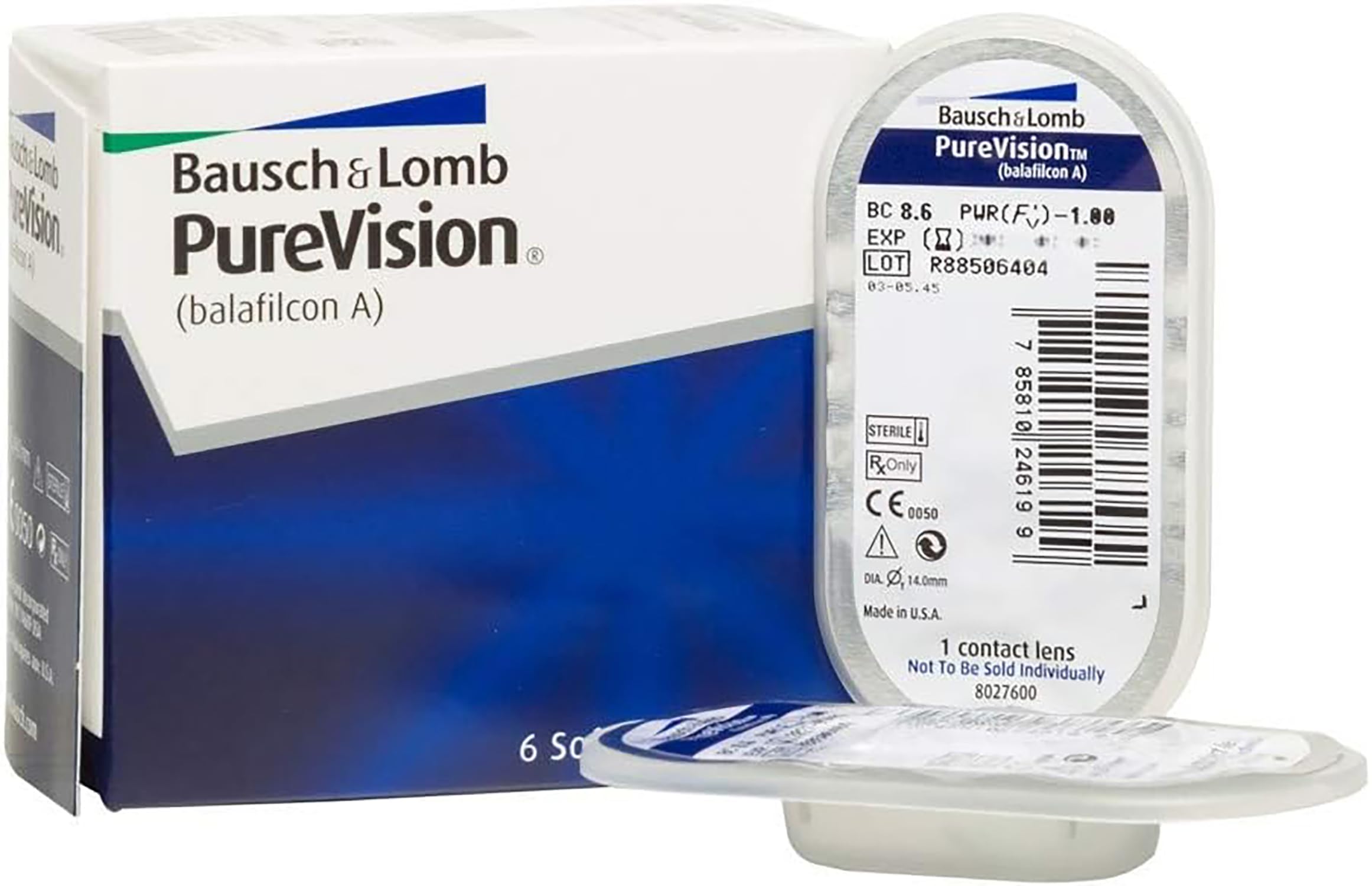 PureVision Lenti a Contatto Mensili, 6 Lenti, BC 8.6 mm, DIA 14 mm, -12.0 Diopt