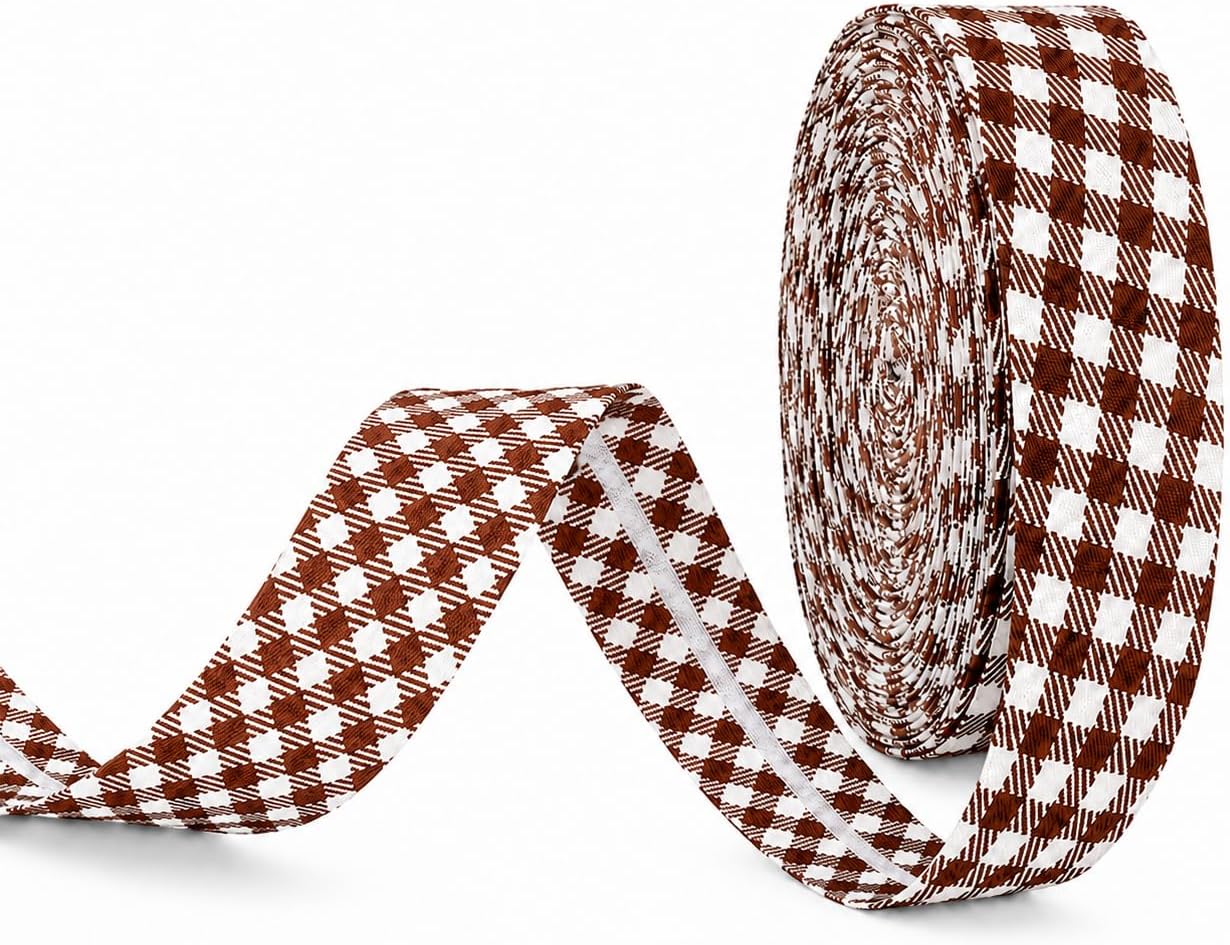 10.9 Yards Chocolate Striped Double Fold Bias Tape, 0.83 Inch Pre-Folded Bias Binding Trim for Cheongsam, Sewing, Piping and Clothing Decoration