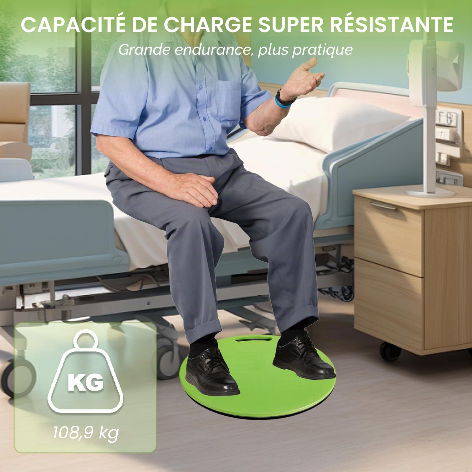 Dispositif d'aide au transfert à plateau tournant pour patients âgés et handicapés pesant jusqu'à 120 kg, disque de transfert pour aide à la mobilité à domicile (vert)