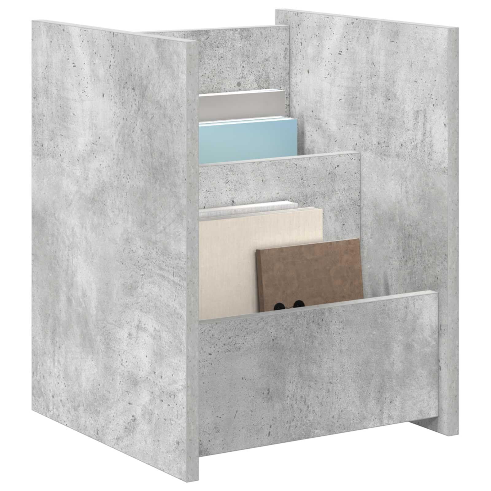 Scaffale portariviste in cemento grigio, 35 x 35 x 45 cm, con 3 ripiani, versatile portariviste per soggiorno, ufficio, scaffale e organizer