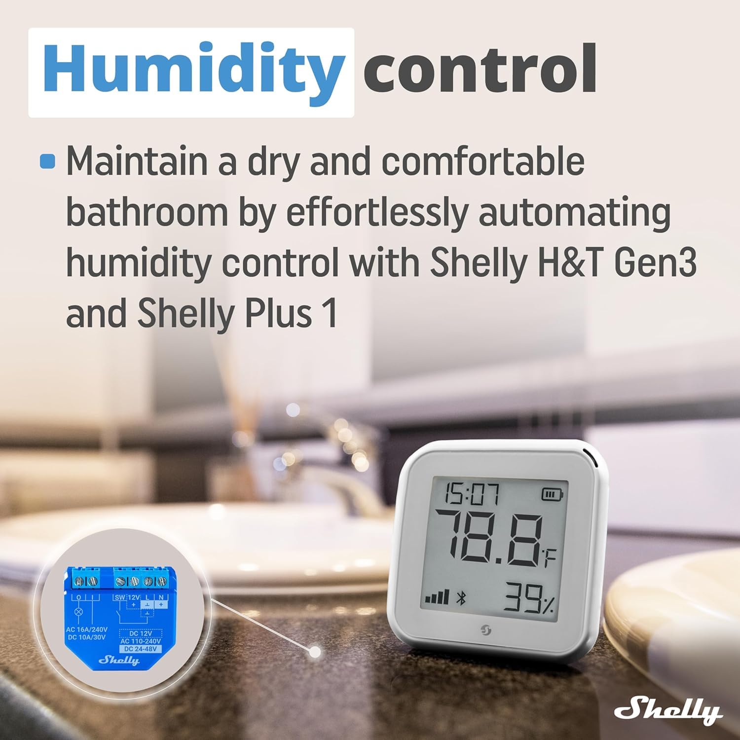 Shelly H&T Gen 3-2 sensori di temperatura e umidità Wi-Fi e Bluetooth, automazione domestica, nessun hub necessario, lunga durata della batteria, montaggio a parete