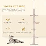 PawHut 91"-102" Cat Tree, 5-Tier Floor-to-Ceiling Cat Tower Kitty Activity Center with Scratching Post, Cozy Hammock Play Rest Post Pet Furniture for Jumping Climbing, Beige
