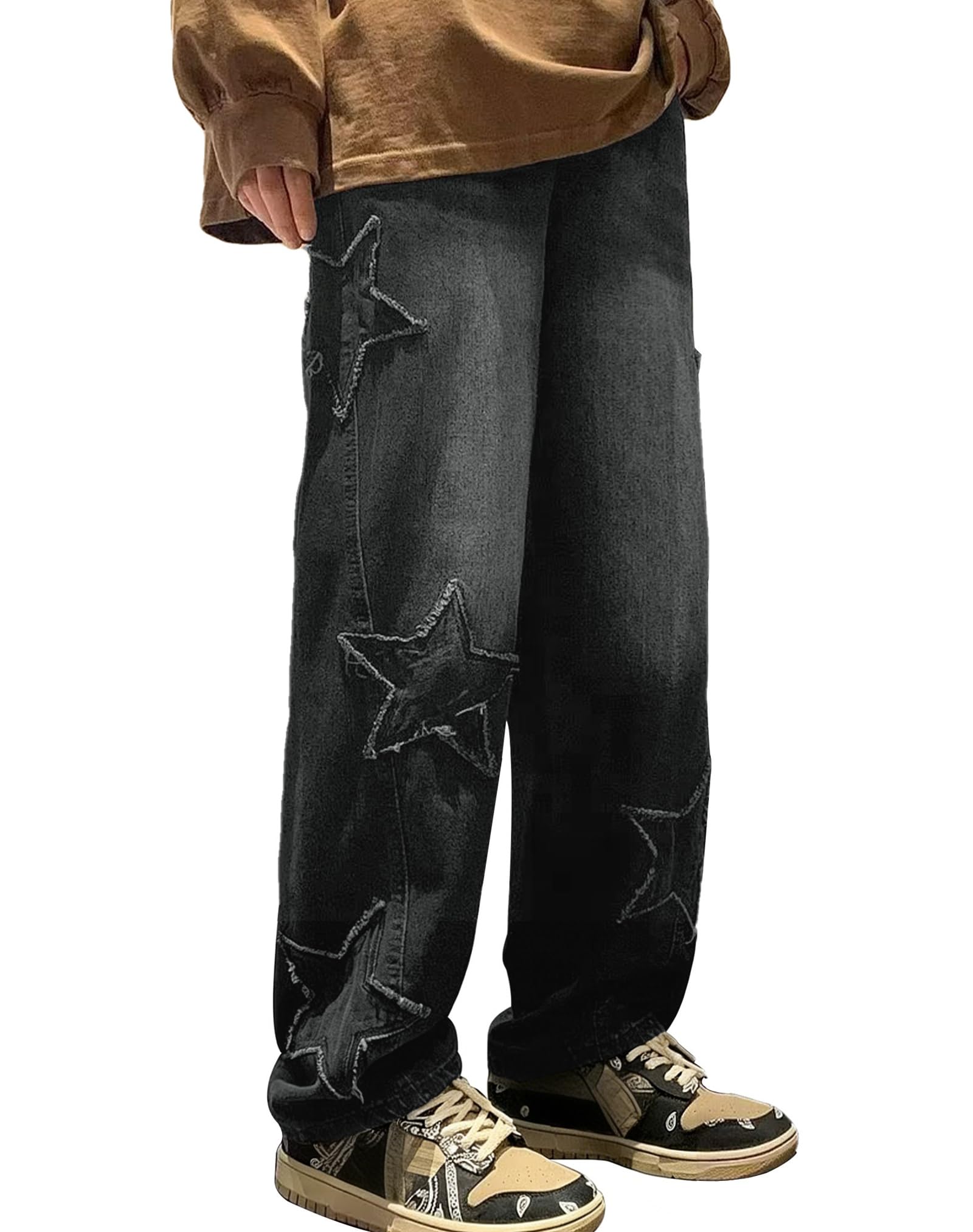 Y2K E-Girl Jeans décontracté imprimé étoiles Pantalon classique jambe droite pour femme