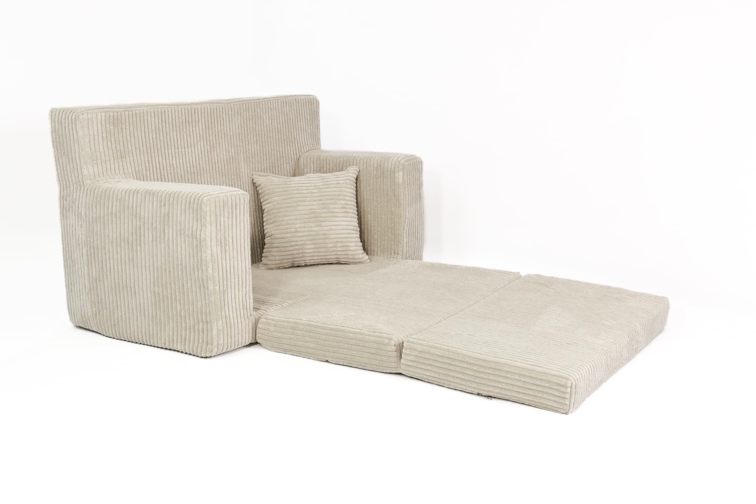 FORTISLINE Kindersofa zum Ausklappen – 83 × 47 × 43 cm, Oeko-TEX, 2-in-1 Schlafcouch (Beige Muster)