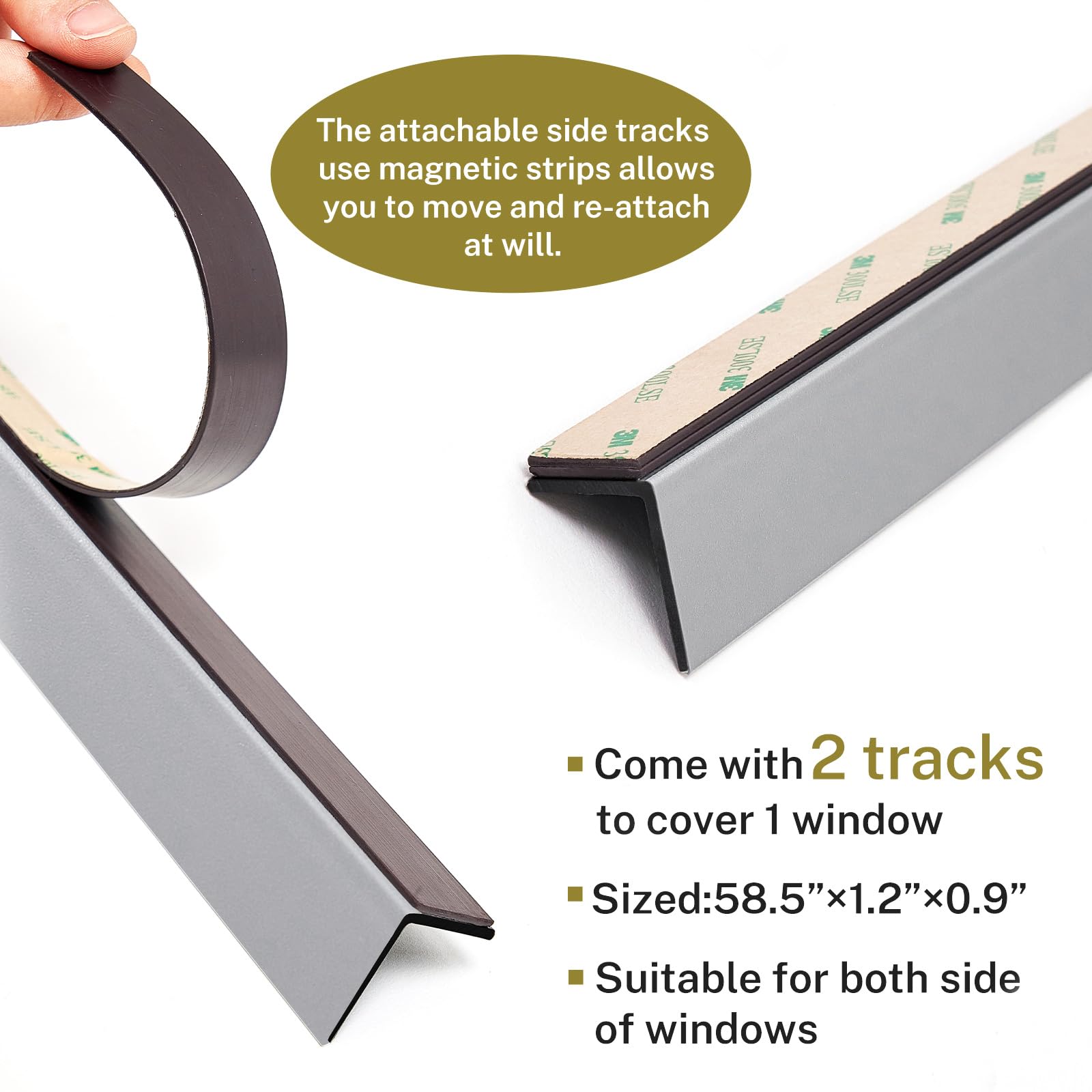 Moonice Magnetic Light Blockers for Window Shades and Blinds, Effective at Light Blocking Along The Edges of Your Room, Light Blocking Strips for Bedroom Nursery, Easy to Install (Grey, 2pcs)