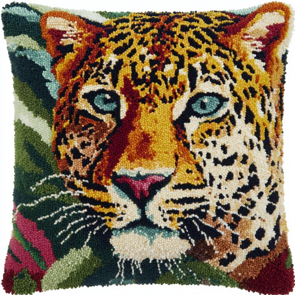 AxiangziK 43x43cm Latch Hook Cushion Making Kit,Leopard