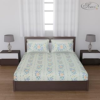 Status Contract -Cotton Rich Double Bedsheet with 2 Pillow Covers for Bed Room, Home, Hotel-120 GSM (Creamy White) Price in India