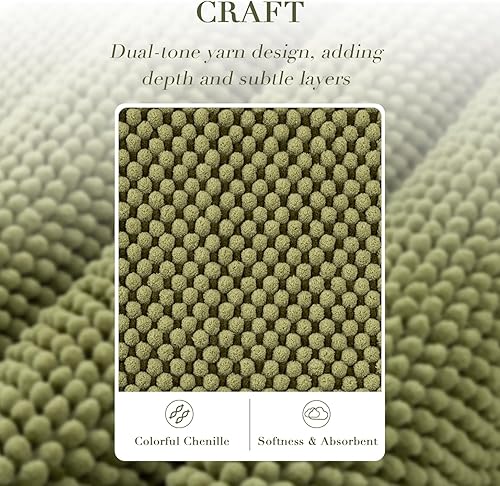 Miniatura 2 de BSICPRO Juego de 2 alfombras de baño de felpilla antideslizantes, gruesas, suaves, absorbentes, color salvia, lavable a máquina, accesorios de