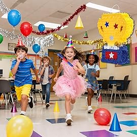 Birchio Gold Trophy Pinatas Bundle with a Blindfold and a Bat (Small Size 15.5 x 13 x 4 Inches), Perfect for Sport Team School Event Parties, Champion Award Ceremony Party Decorations Games