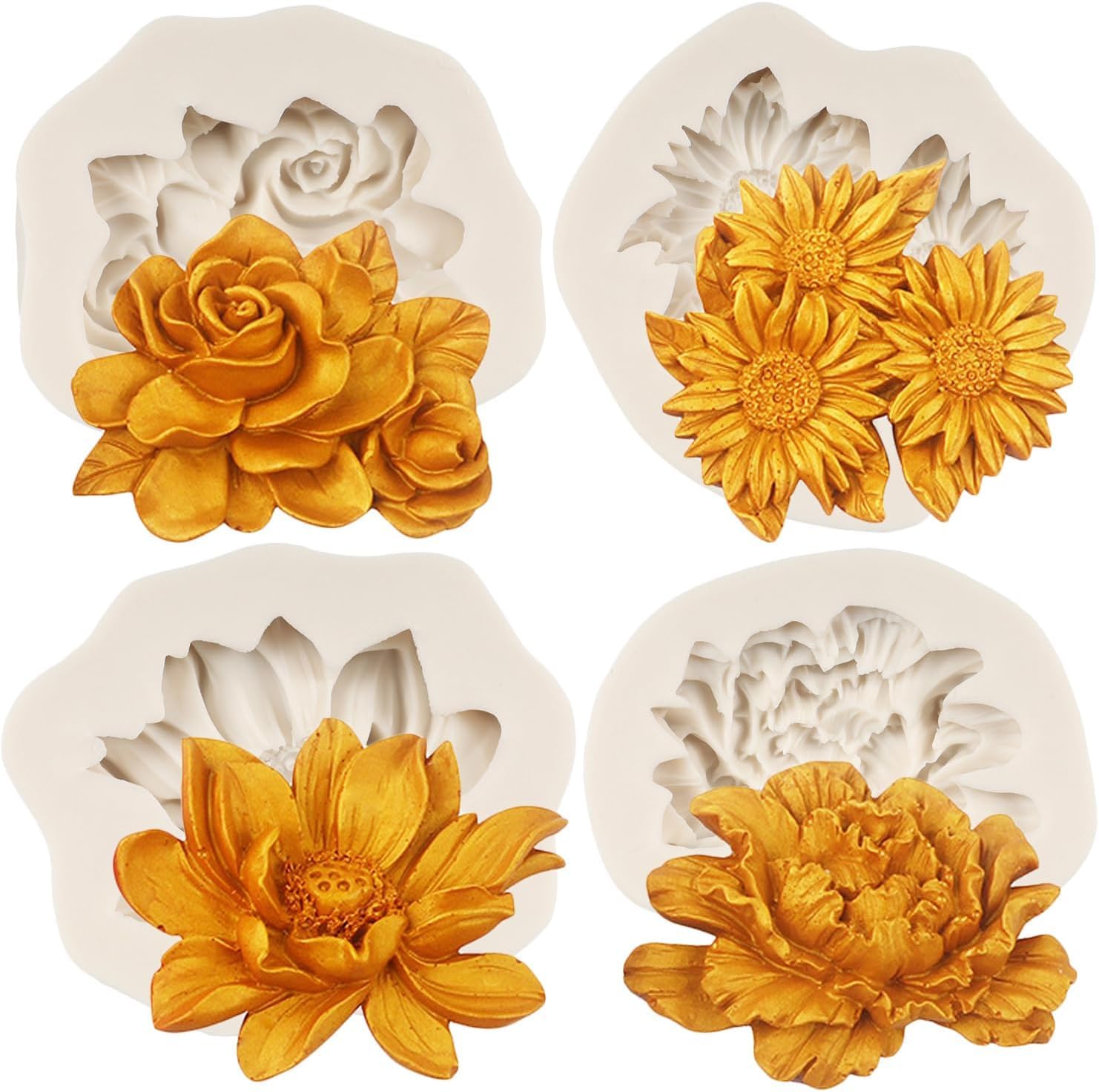 4pc Flower Candle Molds for Candle Making Sunflower Rose Peony Silicone Molds for Resin Casting DIY Plaster Polymer Clay Home Decoration Wax melts Valentine's Day Flower Bouquet Candle Soap Making-image-16
