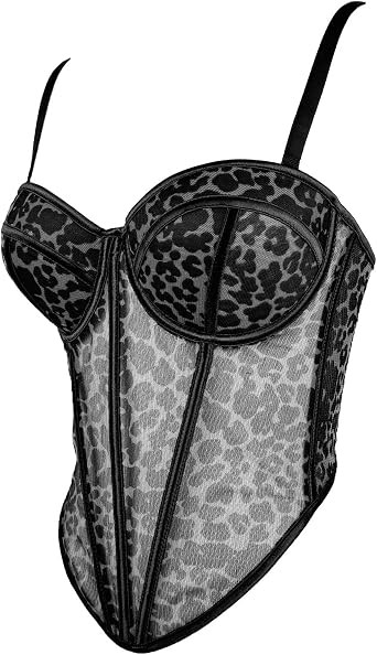 Womens Vintage Leopard Print Bustier Corset Crop Top Bra Club Party Vest