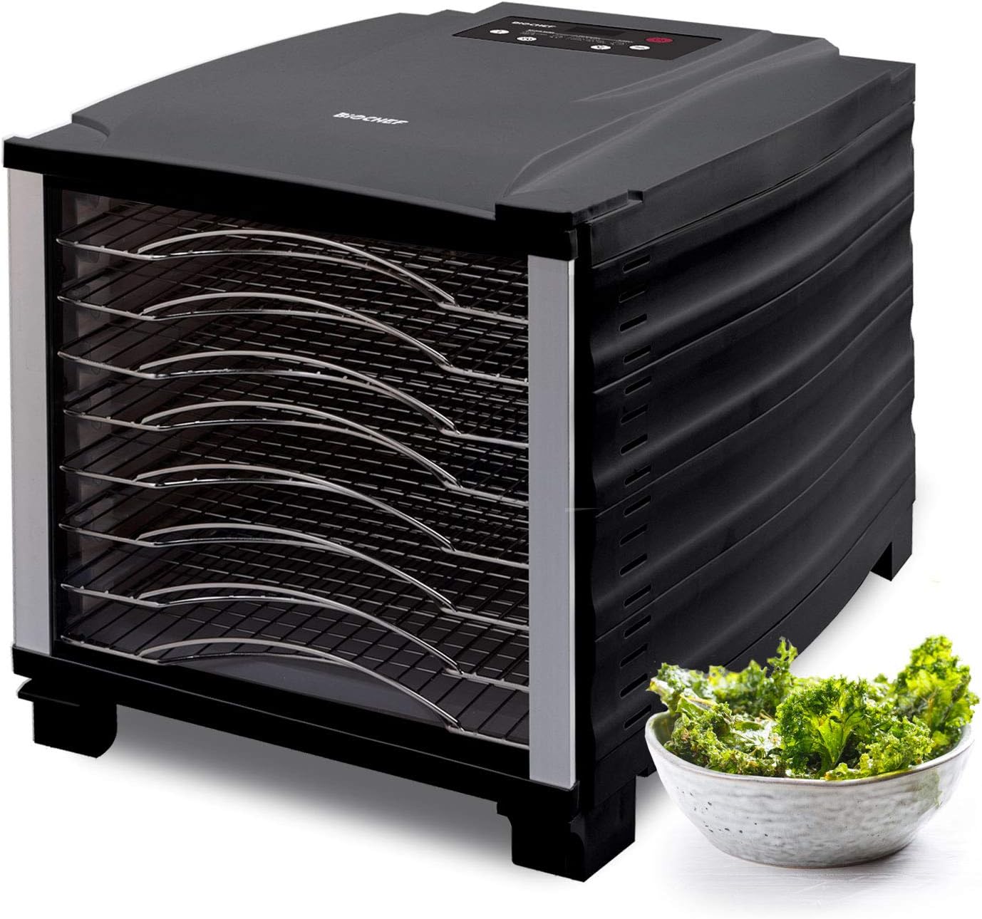 Bio ChefArizona Food Dehydrator with 8 Stainless Steel Trays and 24hr Digital Timer. Fruit Dryer Machine + Non Stick Trays, Mesh Sheets and Drip Tray