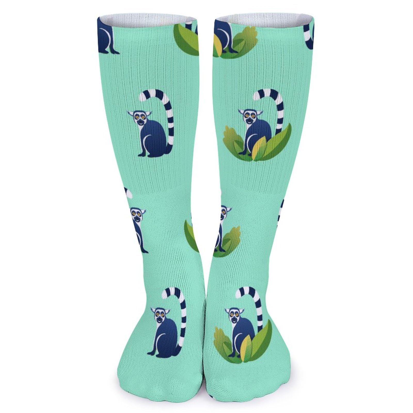 Fwjzdsp Unisex As Pic Lemur On Leaves Tube Socks For Men Women Casual Warm Mid Stockings