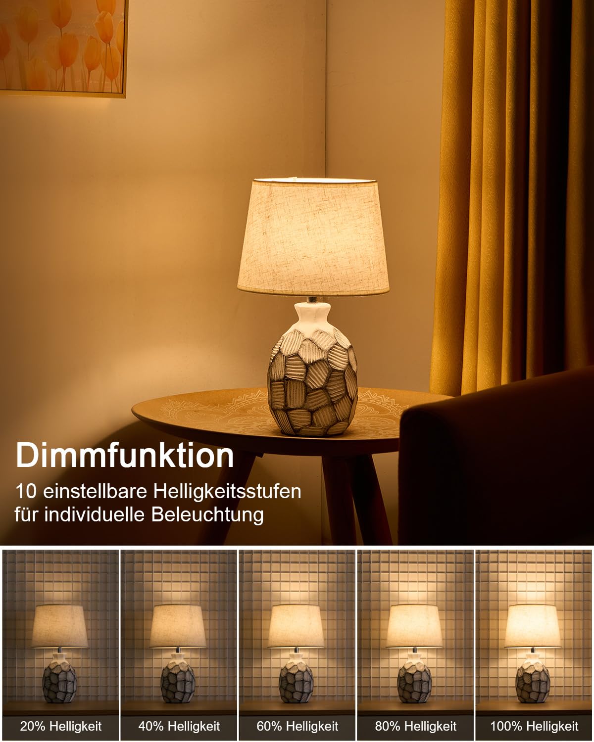 35 cm Keramik Kleine Kabellose Tischlampe mit Fernbedienung