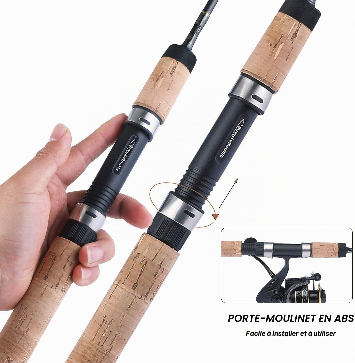 Sougayilang Lot de 2 cannes à pêche légères et résistantes avec poignée en liège et canne en composite de carbone - Cadeau pour les amateurs de pêche