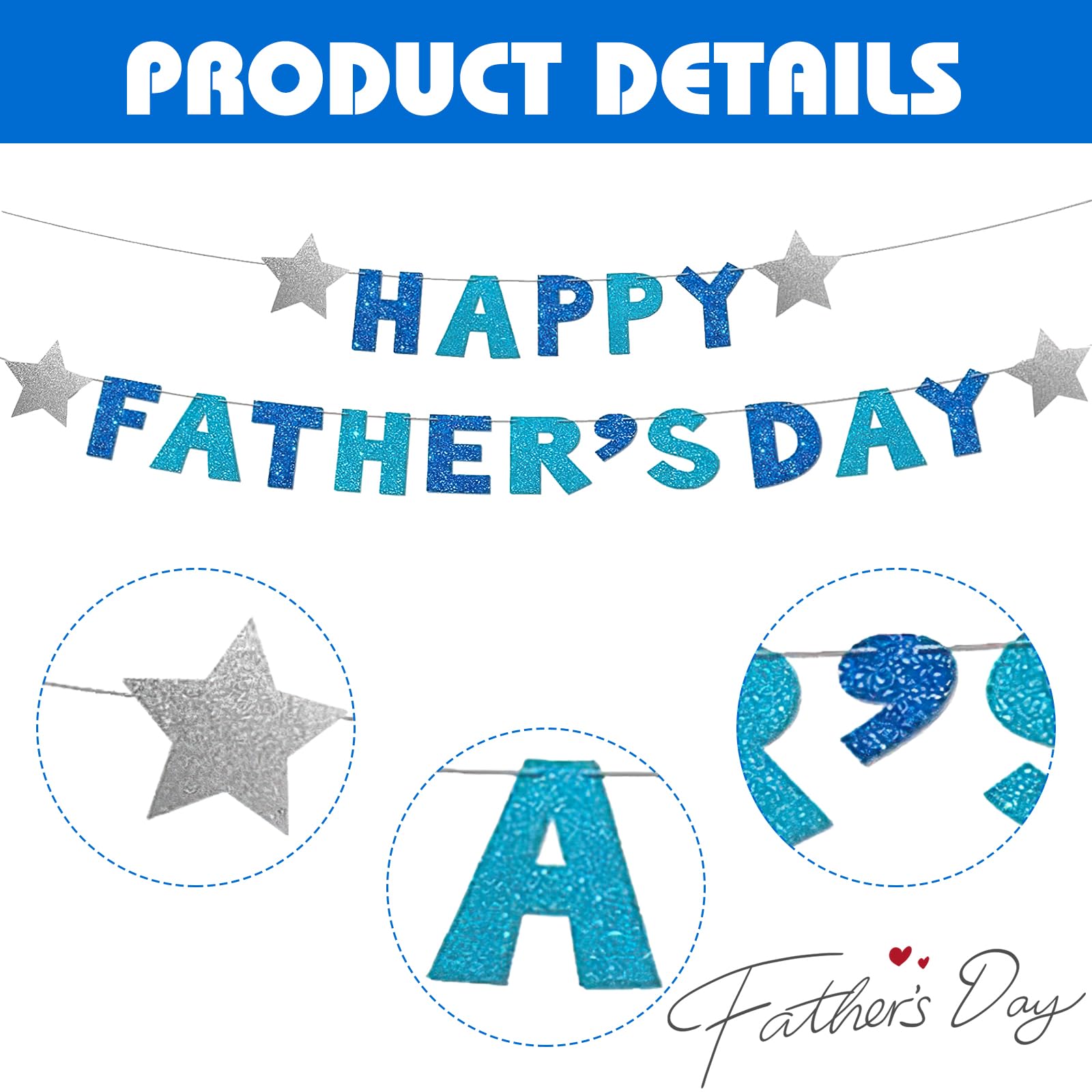 Happy Fathers Day Banner, Father's Day Decorations, Glitter Happy Fathers Day Banner Bunting - Image 3