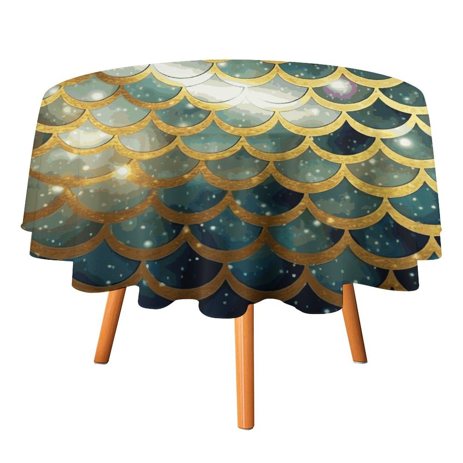 Fekiloot Style Golden Glittering Fish Scales Round Tablecloth - Heavy Duty And Washable,Polyester Decorative Fabric Table Cover,Tablecloths For Kitchen Dining, Wedding, Birthday Party70x70in
