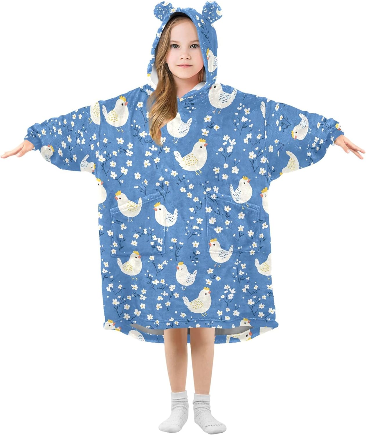 Cute Cock Rooster Kids Wearable Blanket Hoodie with Pocket and Sleeves for Toddlers, Cute Hoodies Girls Boys B0404060