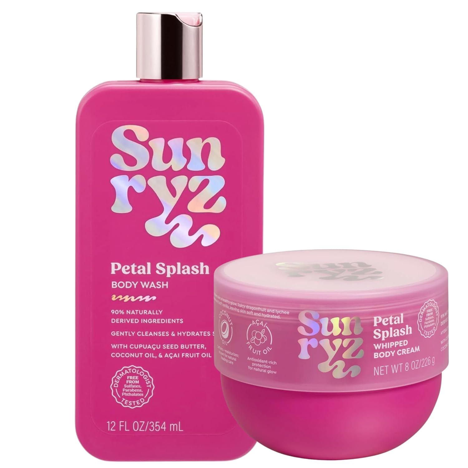 PDC Brands Sunryz Limited Edition Summer Scented Body Wash and Whipped Body Cream Duo, Petal Splash, 12 FL OZ Body Wash, 8 OZ Body Cream, 2 Piece Set