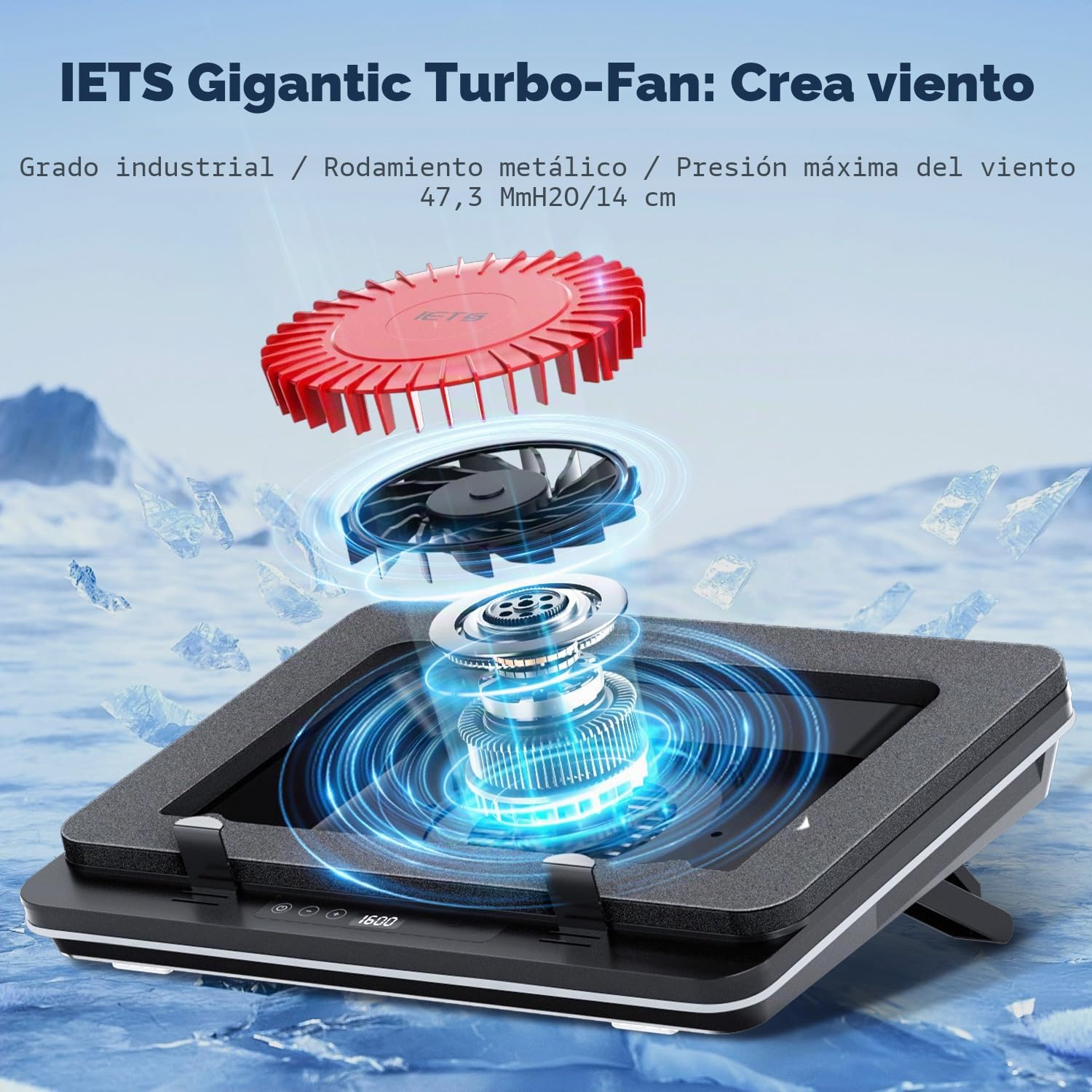 IETS GT600 - Almohadilla de refrigeración para laptop equipada con ventilador gigante (5.5 pulgadas de diámetro), espuma sellada para laptop de refrigeración rápida, enfriador de laptop de 14.1 a 19.3