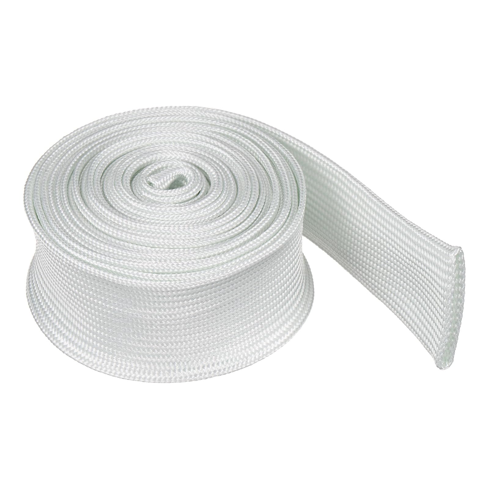 sourcing map Braided Sleeving 2meter x 30mm High Temp Fiberglass Braid Cable Sleeve for Automotive Home Office Cables Video Cord Management Cable Protection, White