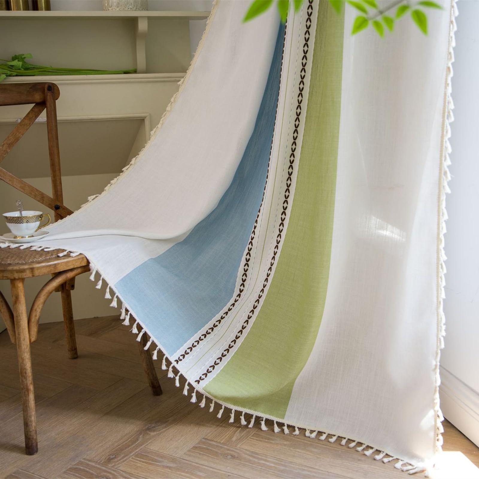 Deeprove Cortinas bohemias de lino de 72 pulgadas para dormitorio, sala de estar, cortinas semitransparentes rústicas rústicas para tratamiento de ventana, bolsillo para cortinero, 1 panel de 52