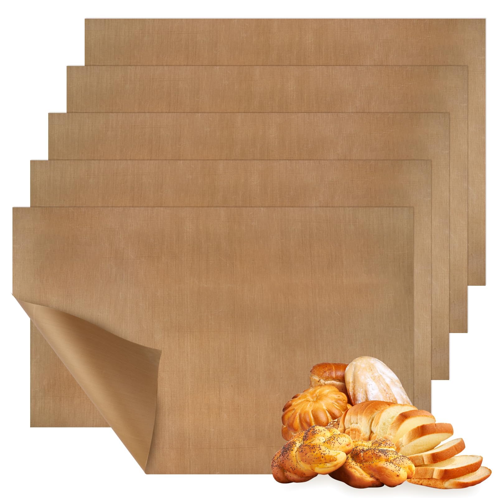 5 Pieces 60x40 cm Teflon Oven Liners, Non-Stick for Baking
