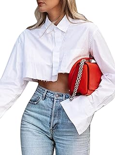 Blusa corta de manga larga con dobladillo asimétrico para mujer, con botones, ropa de calle