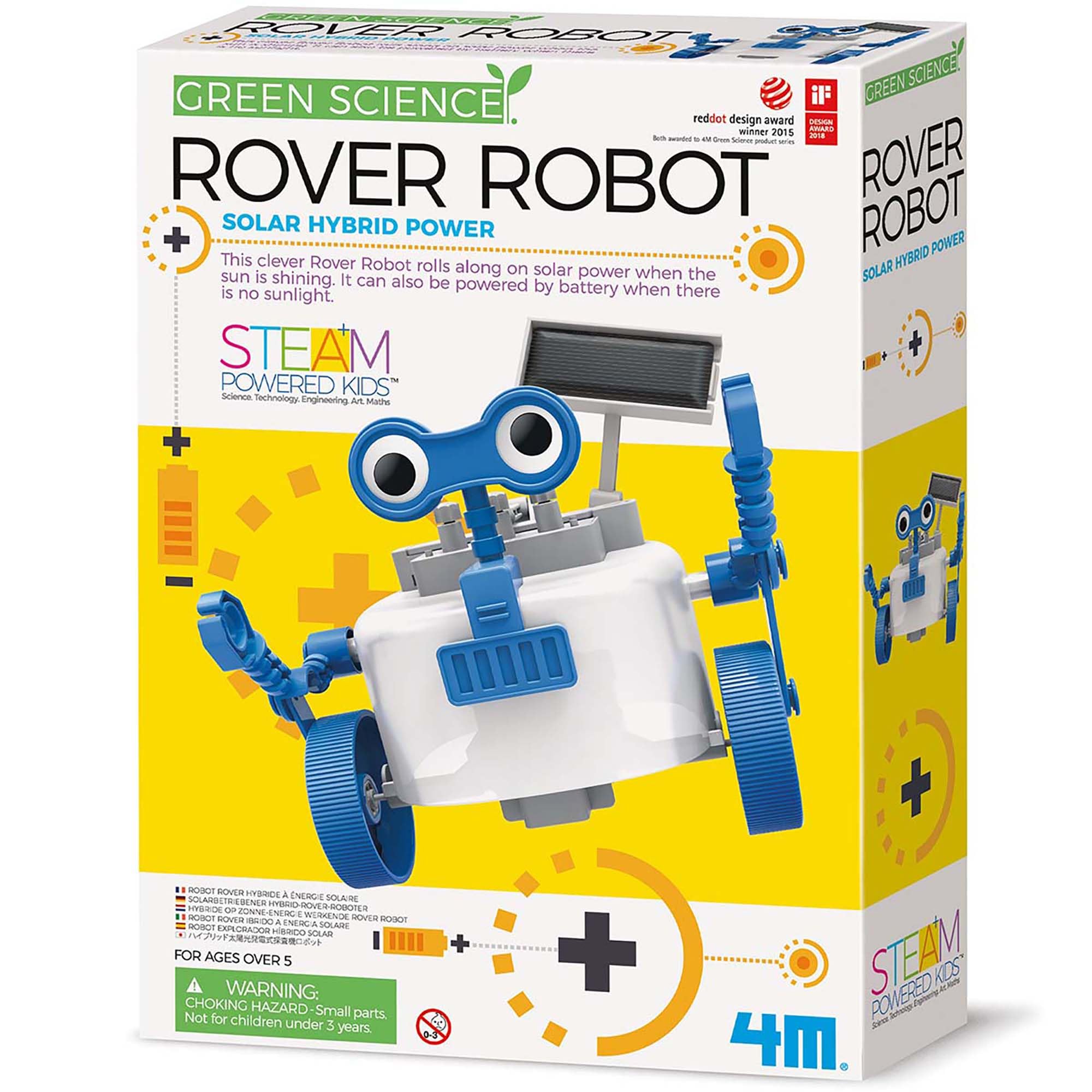 4M: Green Science: Rover Robot - DIY Robotics Assembly Kit, Solar & Battery Hybrid Power Rolling, STEM Building, Physics Toy Activity Set, Kids Age 5+