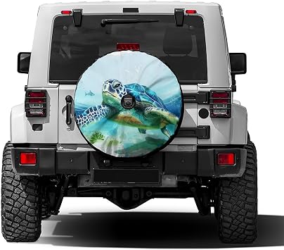 Dujiea Beach Sea Turtle Spare Tire Cover with Backup Camera Hole, Universal Wheel Tire Cover Tire Protectors for Trailer Rv SUV Truck Camper and Many Vehicle 17inch