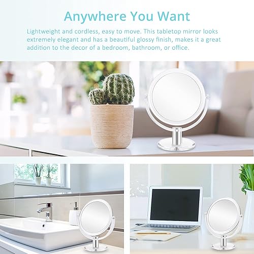 Miniatura 4 de Fabuday Espejo de maquillaje con aumento de doble cara de 7 pulgadas, espejo de mesa con aumento de 1X y 10X, espejo de escritorio con aumento